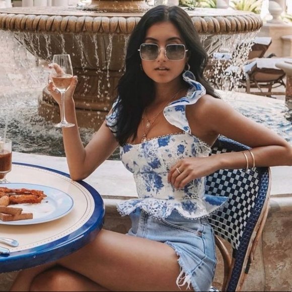 V. Chapman Tops - V. Chapman Provence Corset Blouse French Blue Floral